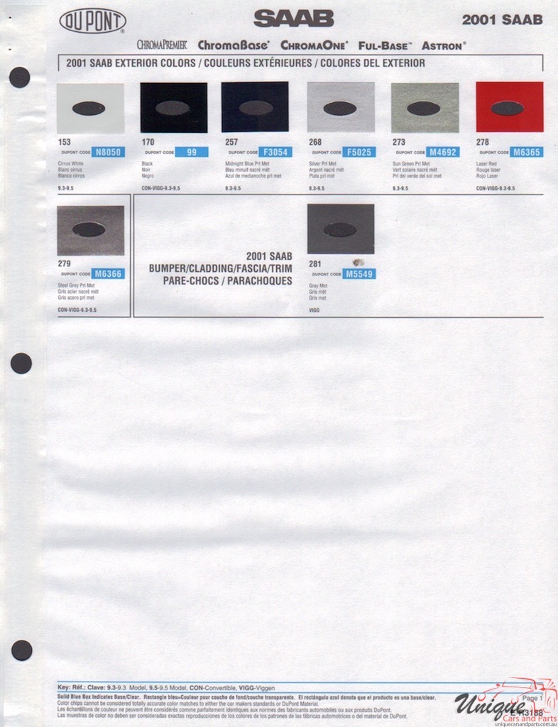 2001 SAAB Paint Charts DuPont 1